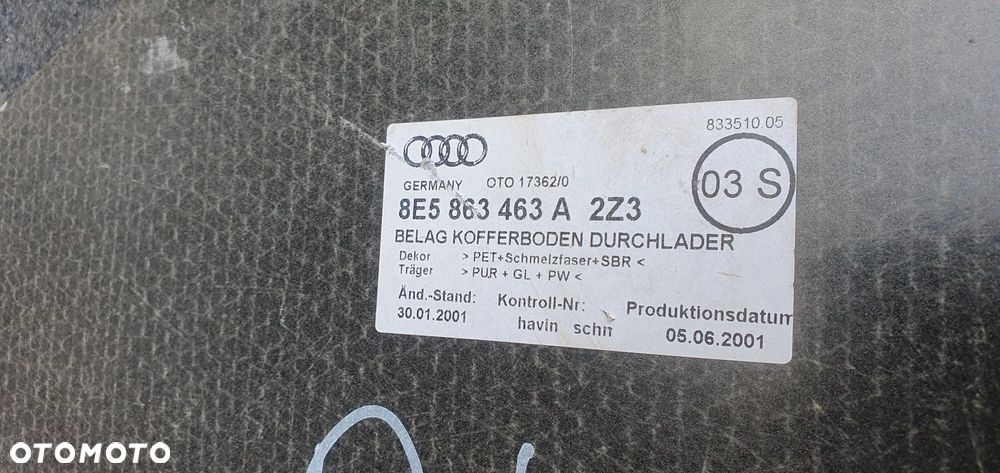 Podłoga wykładzina bagażnika Audi A4 B6 Sedan 8E5863463A - 4