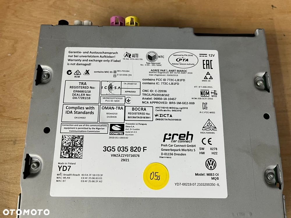 Volkswagen VW Czytnik nawigacji radio multimedia MIB3 3G5035820F - 3