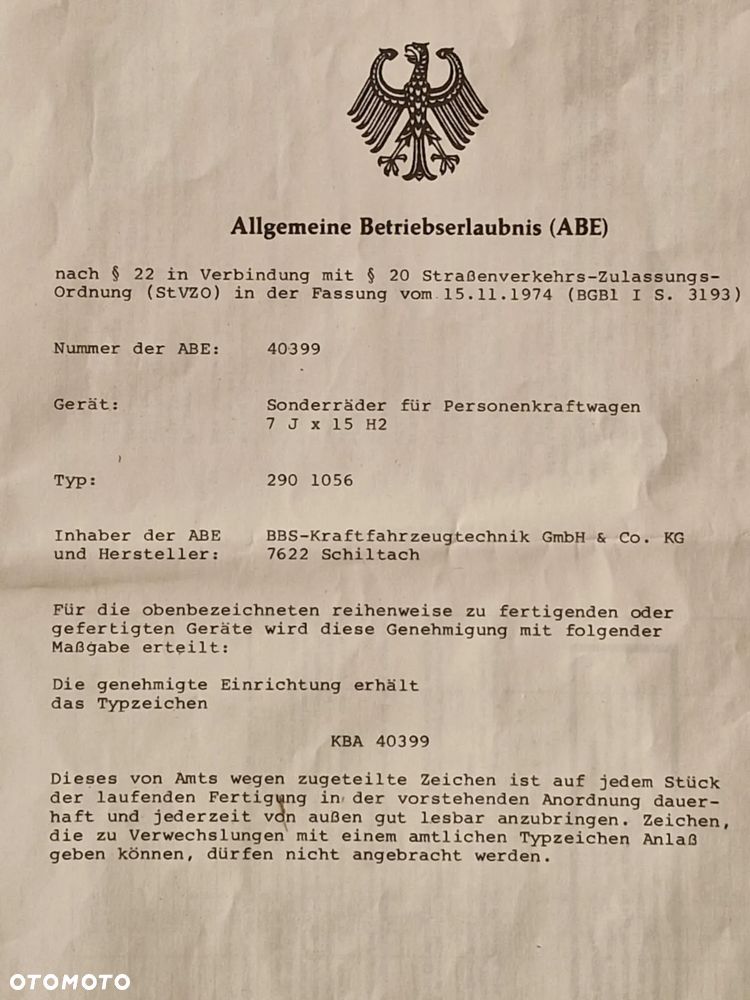 4x FELGI 15" 7J BBS MERCEDES W123 KBA40399 - 16