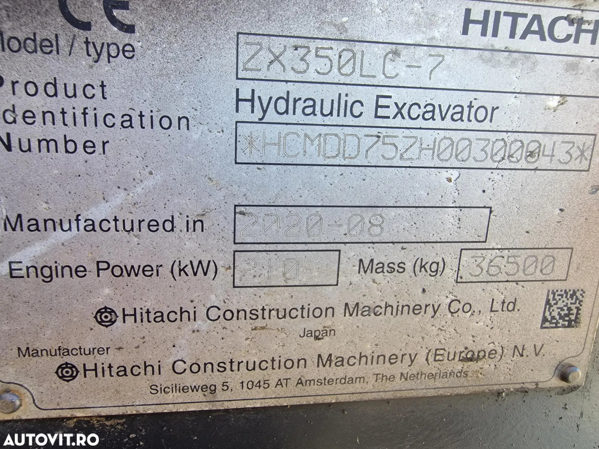 Hitachi ZX350-7, 2020, 9.420h, Cupa 2,2mc NOUA-94.900 Eur+Tva, Masa operationala 26,5t, Consum mediiu 14,1l/h, camera spate, camere laterale, inst picon, AC climatronic, Scaun operator pneumatic, lant 90% ok, STARE FOARTE BUNA, posibil leasing 5 ani-94900Eur - 16