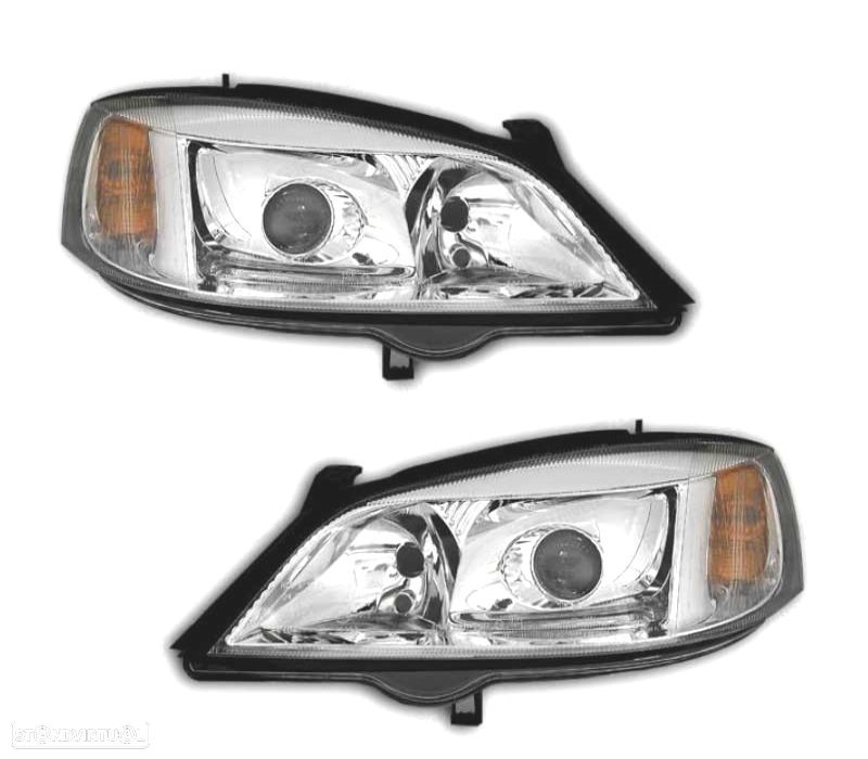 FARÓIS XENON OPEL ASTRA G 97-04 FUNDO CROMADO - 1
