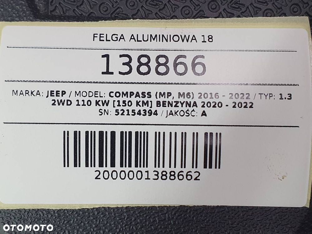 FELGA ALUMINIOWA 18 5X110 7JX18 ET 37,5 JEEP COMPASS II 52154394 - 10