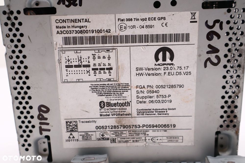FIAT TIPO II RADIO '00521285790 - 6