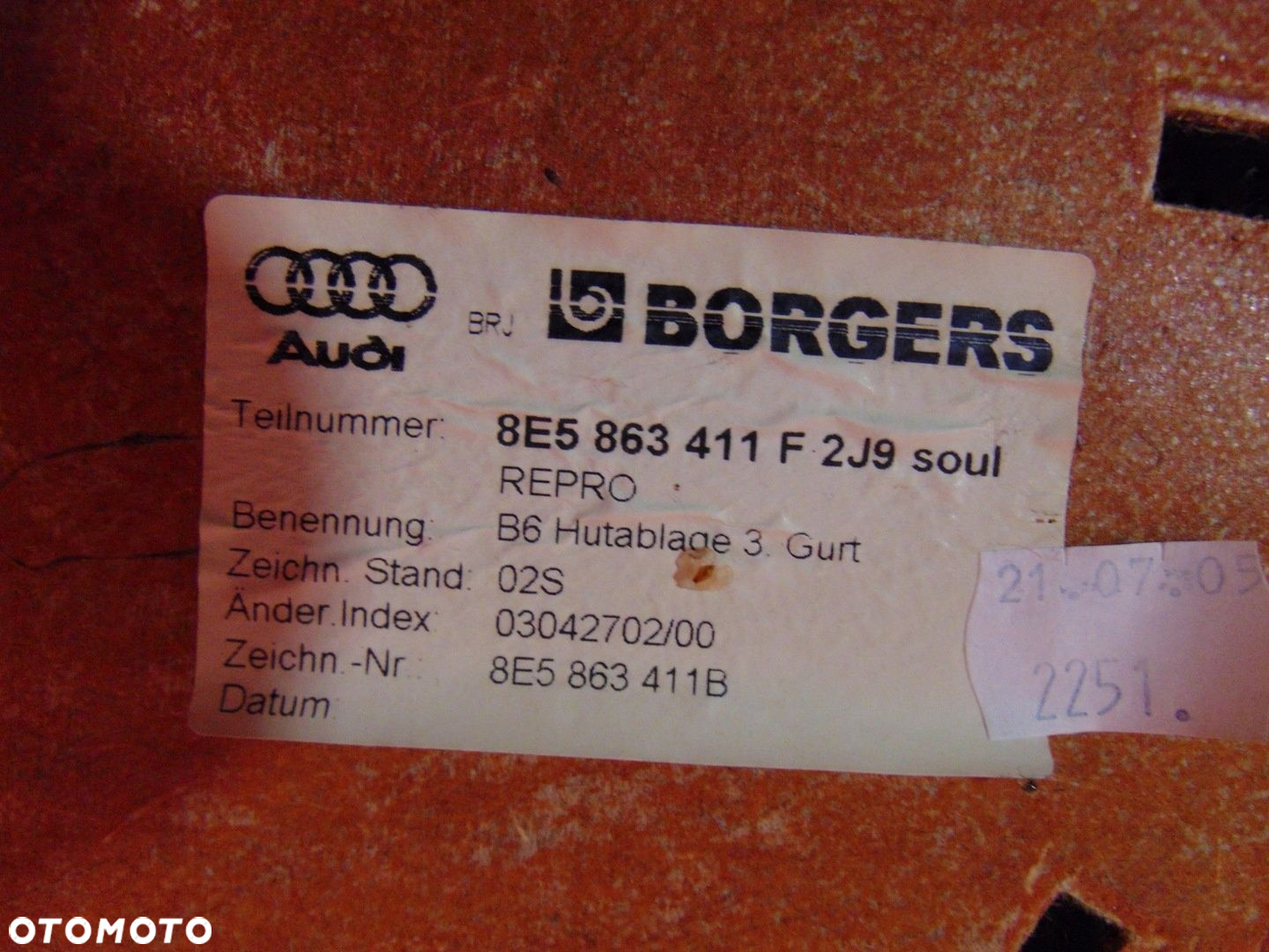 AUDI A4 B7 8E 8E2 04- SEDAN PÓŁKA BAGAŻNIKA TYŁ TYLNA 8E5863411F - 9