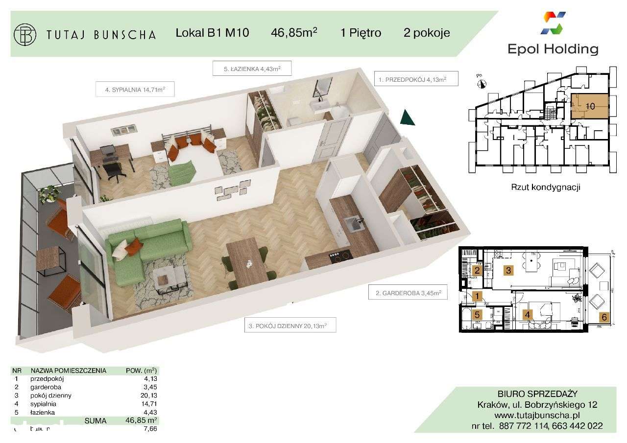 2-pokojowe mieszkanie 47 m2 + balkon Bezpośrednio