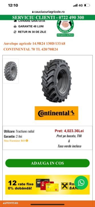 Continental 14.9 / 80 -24 As Farmer 90 %  - 4 buc anvelope Tractor - 1