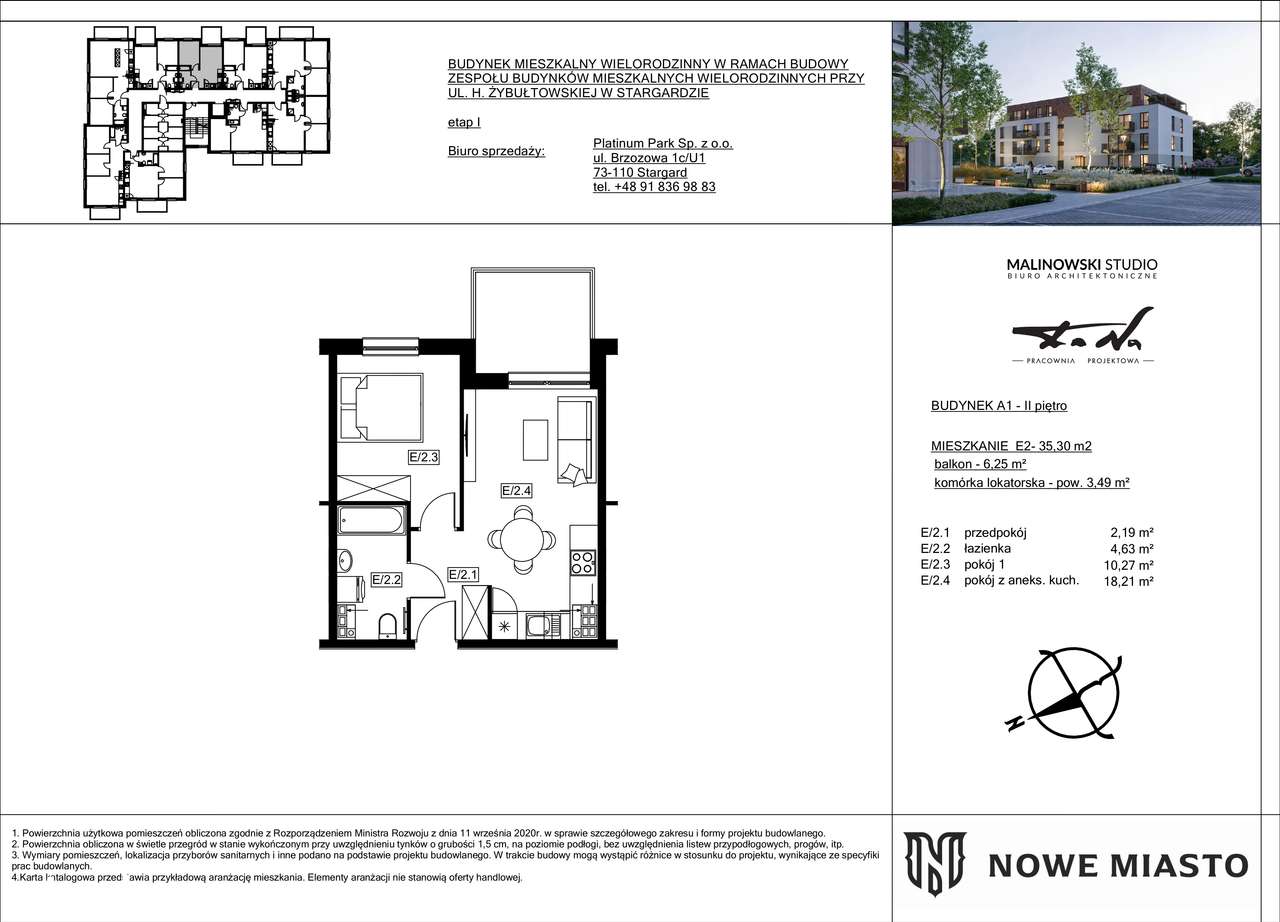 Mieszkanie E.2 w budynku A1 - 35,30 m² z balkonem 6 m²