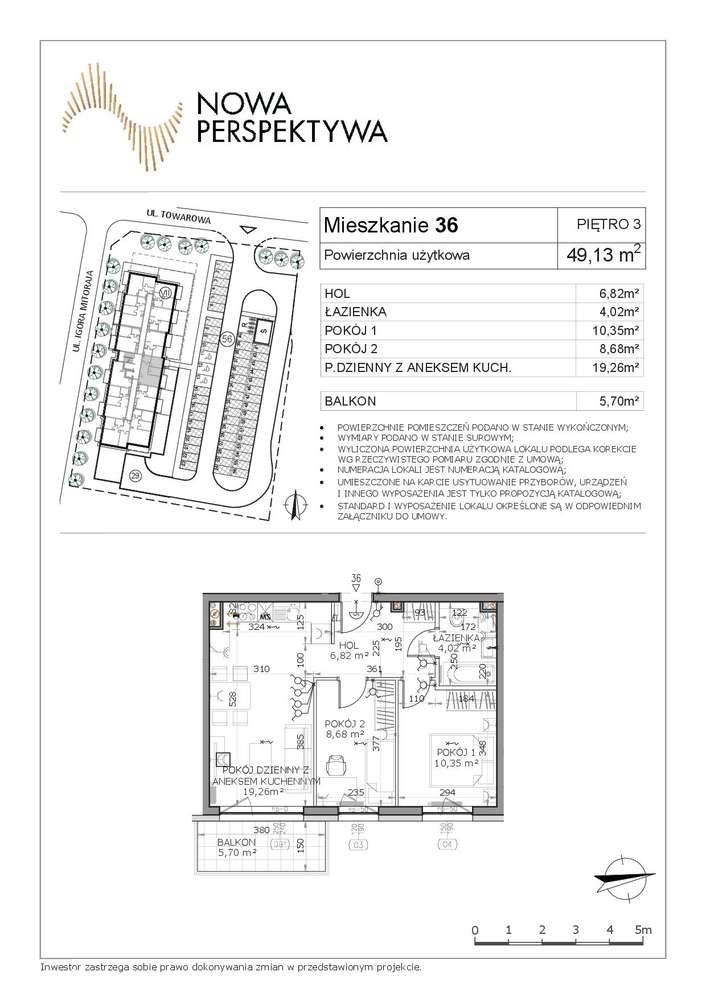 3 pokoje powierzchni 49 m2