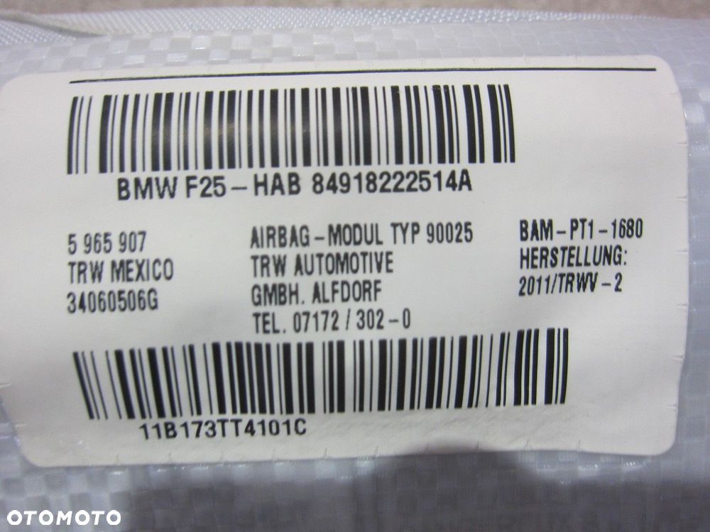 BMW X3 F25 KURTYNA POWIETRZNA AIRBAG LEWY LEWA PODUSZKA 72129182225 9182225 - 8