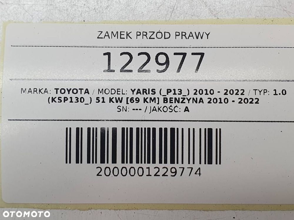 ZAMEK PRZÓD PRZEDNI PRAWY DRZWI 6 PIN TOYOTA YARIS III EU U31-11130 - 7
