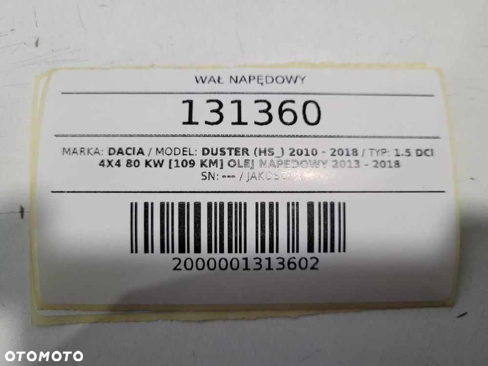 WAŁ NAPĘDOWY DACIA DUSTER I LIFT 2016 1.5 DCI EUROPA - 10