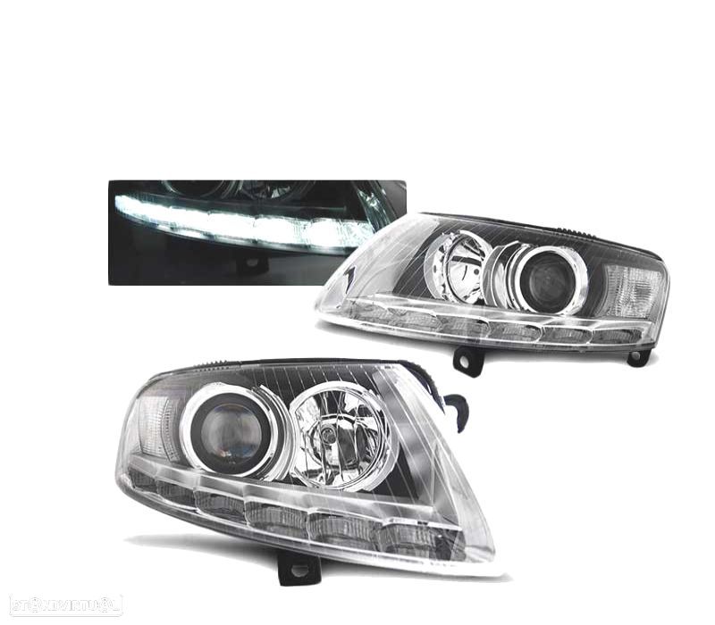 FARÓIS XENON AUDI A6 C6 04-08 CROMADO DRL - 1