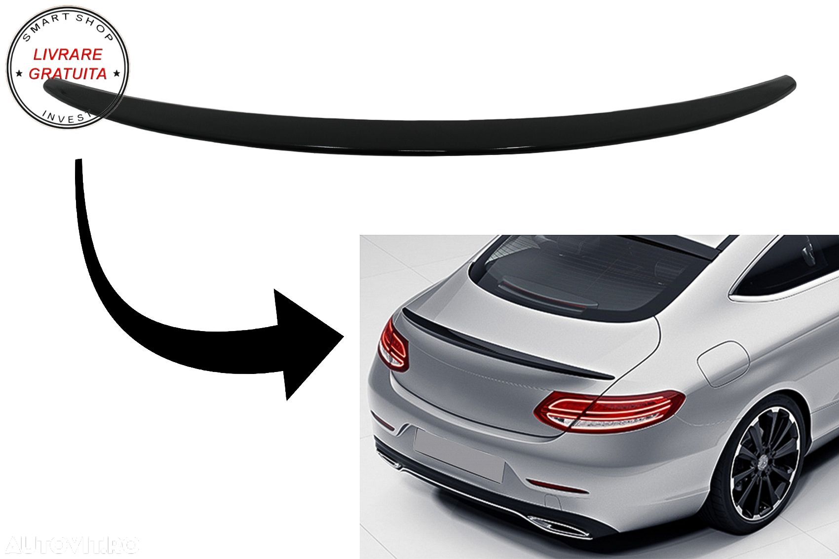 Eleron portbagaj Mercedes Clasa C Coupe C205 (2014-2019) Negru lucios- livrare gratuita - 1