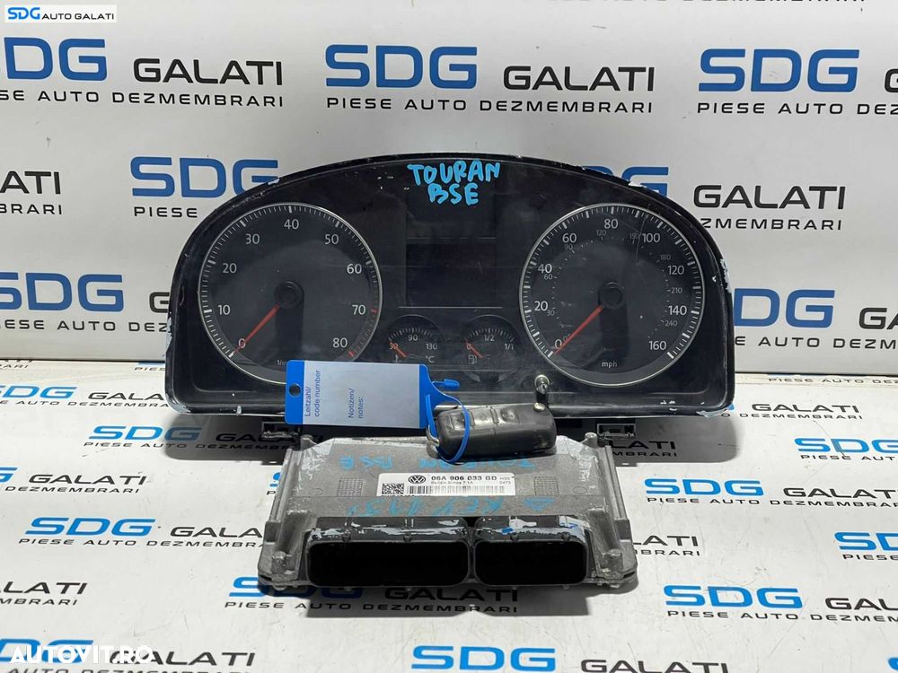 Kit Pornire ECU Calculator Motor Siemens VDO Ceas Ceasuri Bord Cheie Chei CIP Imobilizator Volkswagen Touran 1.6 BSE 2003 - 2010 Cod 06A906033GD 5WP40489 [L3141] [L3142] - 1