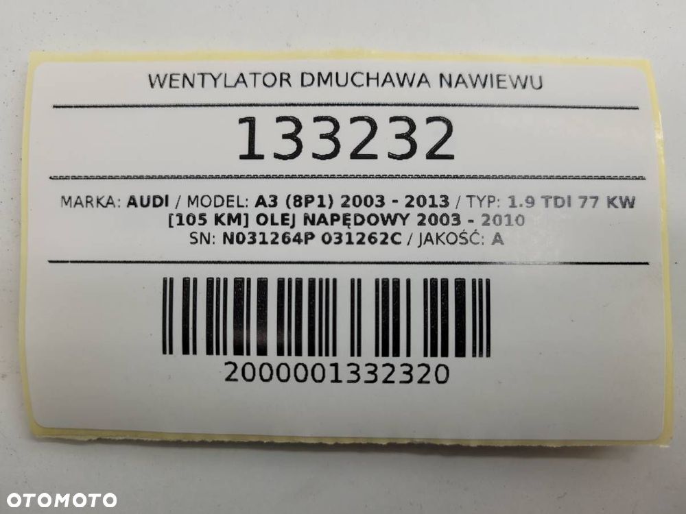 WENTYLATOR DMUCHAWA NAWIEWU AUDI A3 8P EUROPA - 10