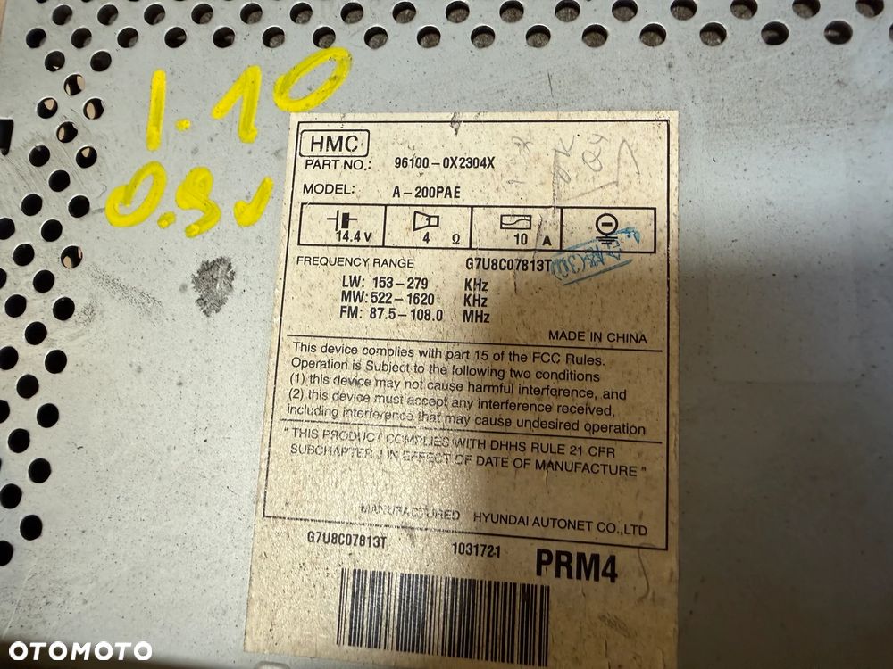 Radio 96100-0X2304X Hyundai i10 CD AUX OE - 3