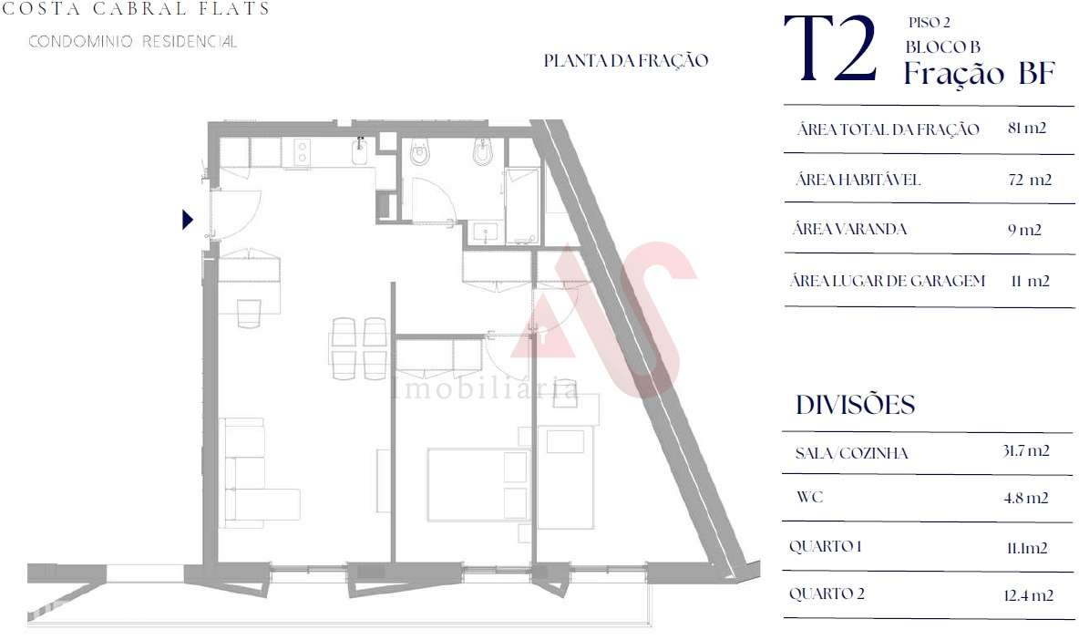 Apartamento T2 no empreendimento Costa Cabral Flats em Paranhos, Porto - Grande imagem: 5/6