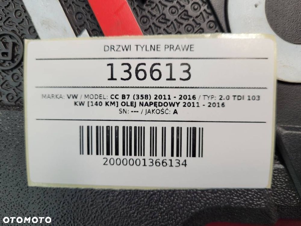 DRZWI TYLNE PRAWE VW PASSAT CC B7 2012 EUROPA - 11