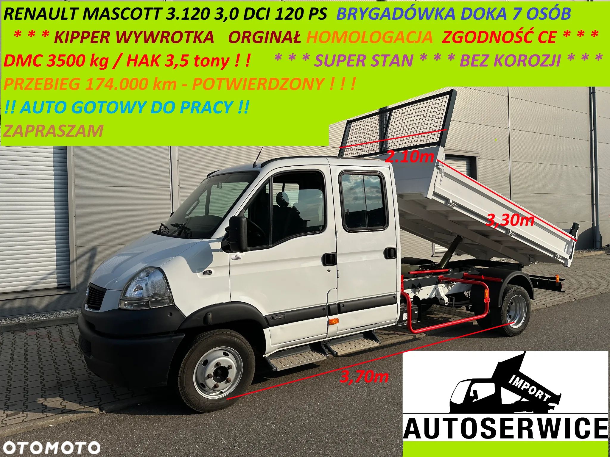 Renault MASCOTT 3.120 3,0 120 !!Brygadówka Kipper Wywrotka ORYGINAŁ Homologacja !! DMC 3,5t - 1