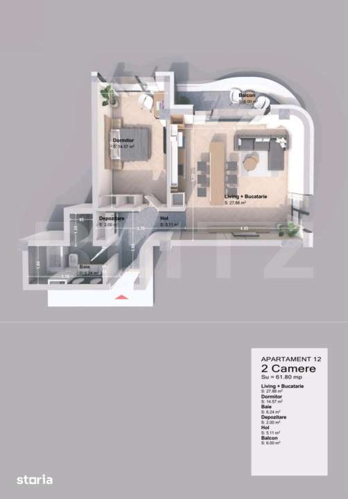 Apartament 2 camera, 61.80 mp, zona Pacurari - Rediu - Imagine principală: 2/3