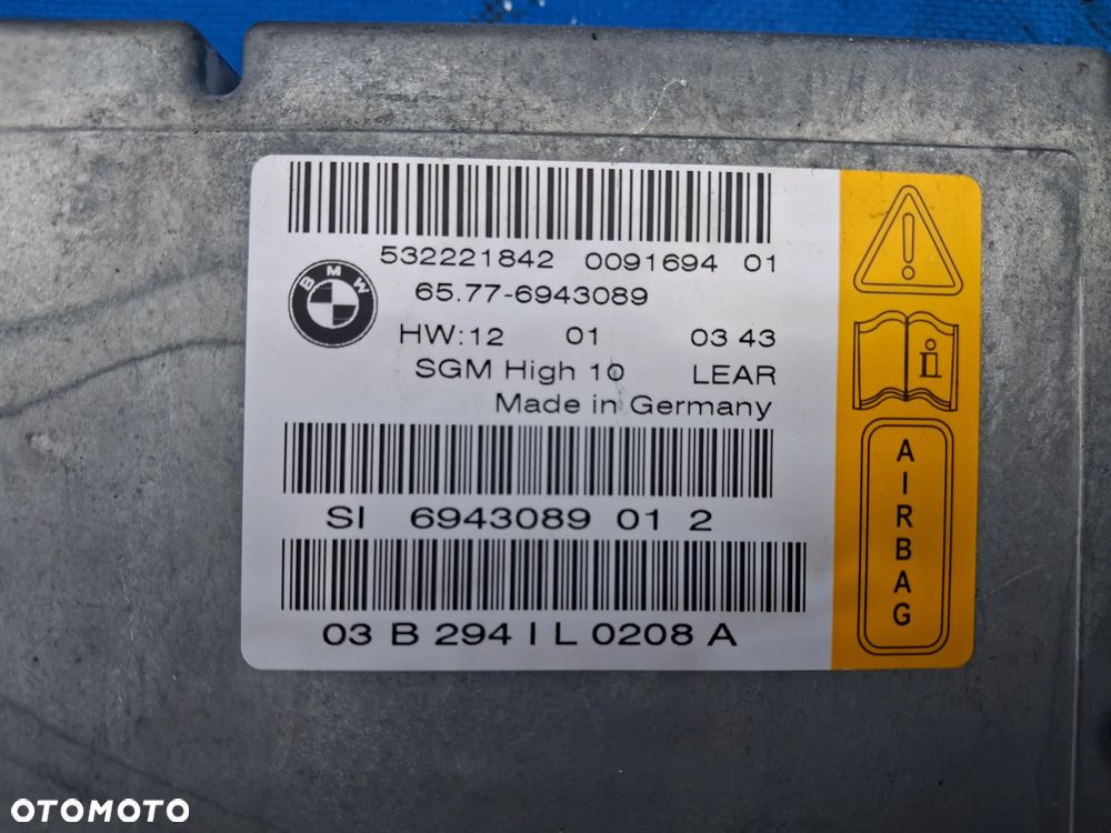 Moduł Sterownik AIRBAG Gateway BMW E64 E65 E60 E61 E66 sensor KOMPLET 65776943089 prawy lewy przód tył 6135 6944498 SGM 6577 6943089 - 2