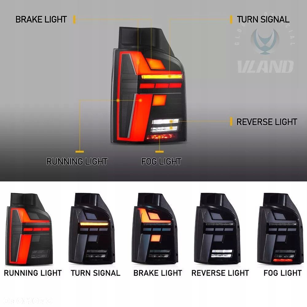 Lampy tyl Vland Led Tuning Vw T6 1 Transporter Multivan Caravelle 7e 15-24 - 6