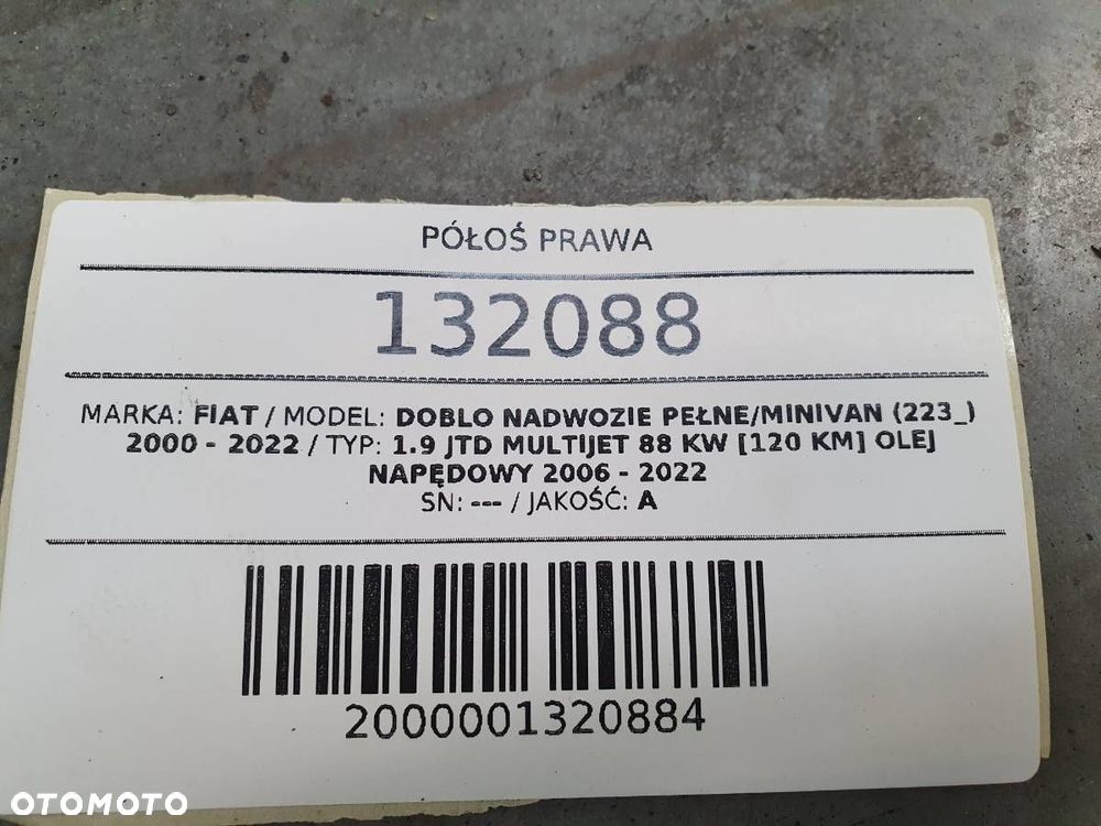 PÓŁOŚ PRAWA DŁUGA PRZEGUB FIAT DOBLO I 1.9 JTD 120KM - 5