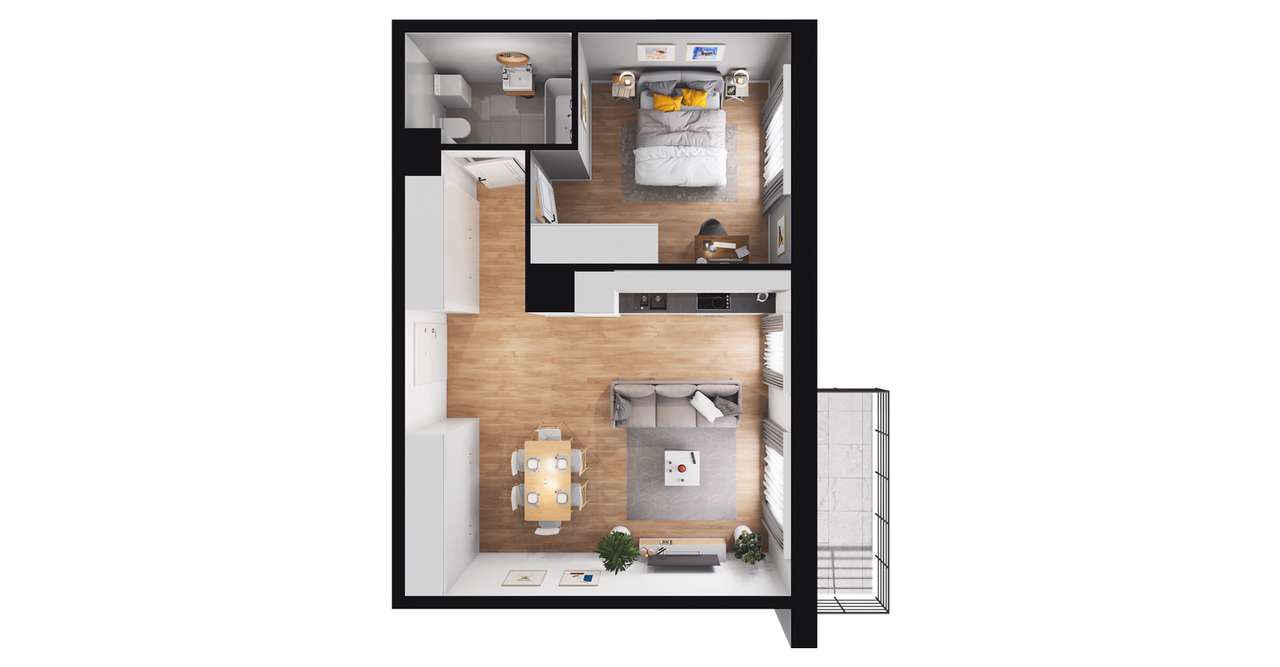 2-pokojowe mieszkanie 46m2 + loggia
