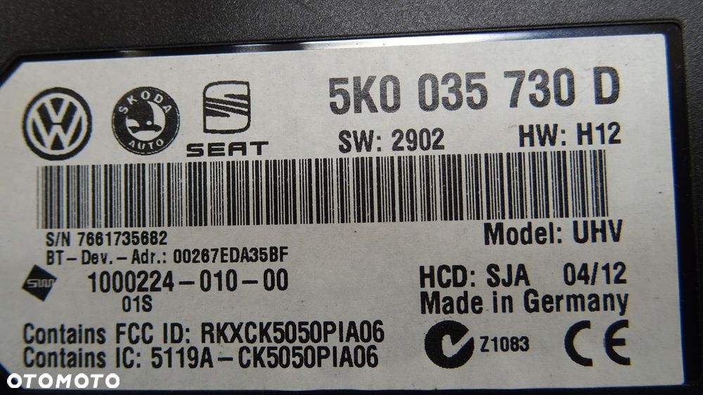 MODUŁ BLUETOOTH VW GOLF VI PASSAT B7 CC 5K0035730D - 3