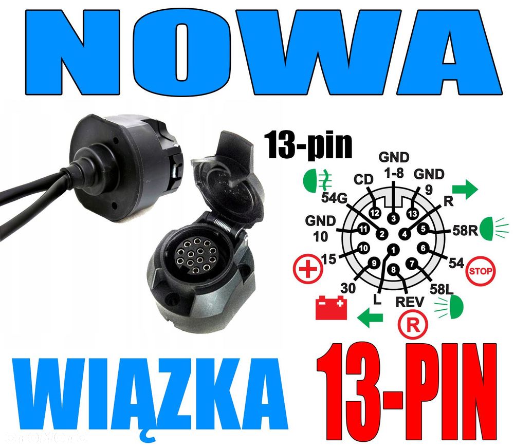 Wiązka elektryczna haka holowniczego Gniazdo 13pin uniwersalna 1,8m - 2