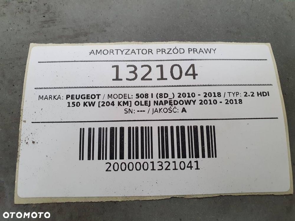 AMORTYZATOR MCPHERSON PRZÓD PRAWY ZWROTNICA PEUGEOT 508 I GT 2.2 HDI - 7