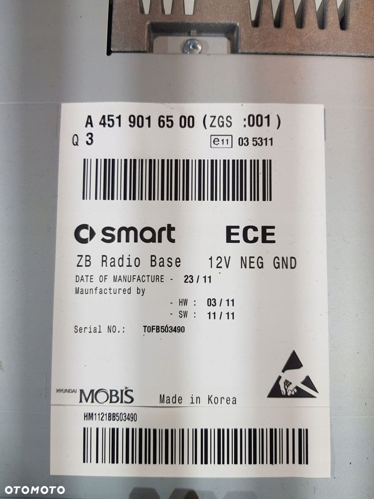 radio base a4519016500 smart fortwo ii 451 07- - 8