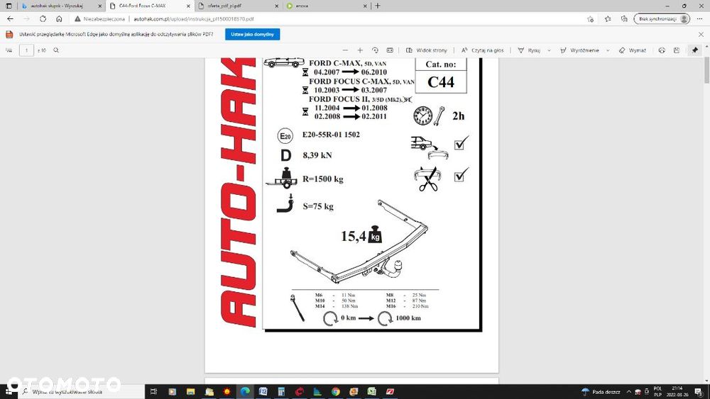 HAK FORD FOCUS II, C-MAX OD 200-2011 3/5drzwi poza ST - 1