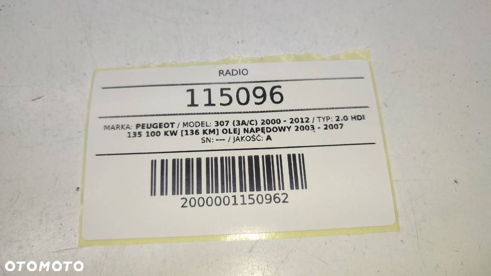 RADIO ODTWARZACZ CD PEUGEOT 307 - 5