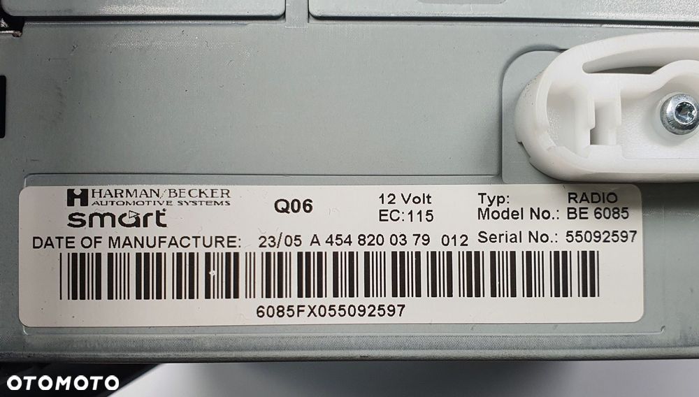 RADIO CD SMART FORFOUR 454 BE6085 A4548200379 - 6