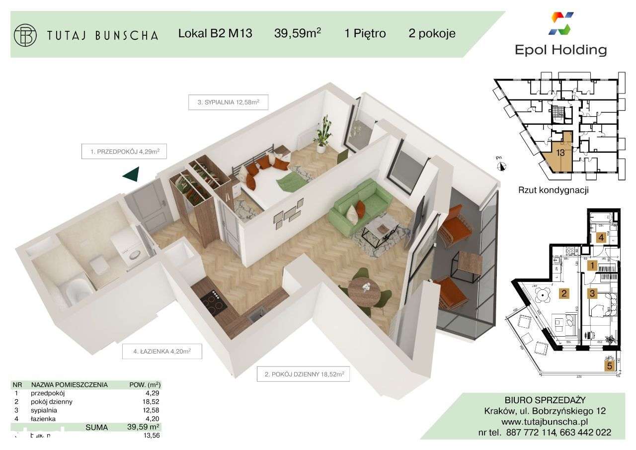 2-pokojowe mieszkanie 39 m2 + balkon 13 m2, Bezpośrednio