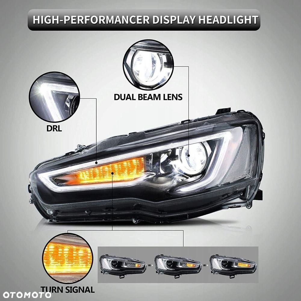 Reflektor Lampa L+R Vland Diody Soczewka Mitsubishi Lancer VIII 8 i Evo X - 7