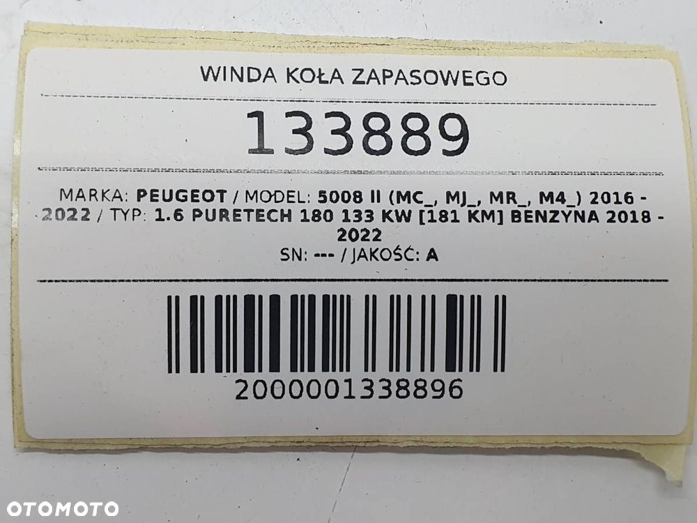 WINDA KOŁA ZAPASOWEGO PEUGEOT 5008 II 2019 EUROPA - 6