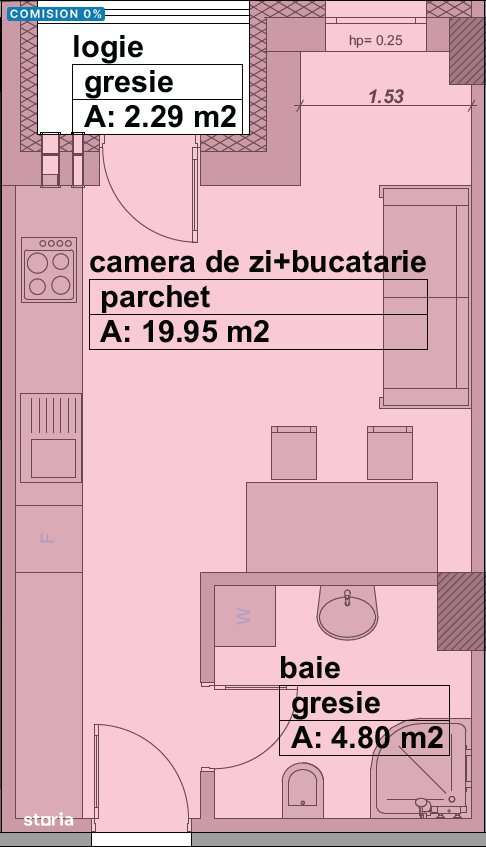 Apartament de vânzare, tip studio, finisat, etaj 3, Comision 0%