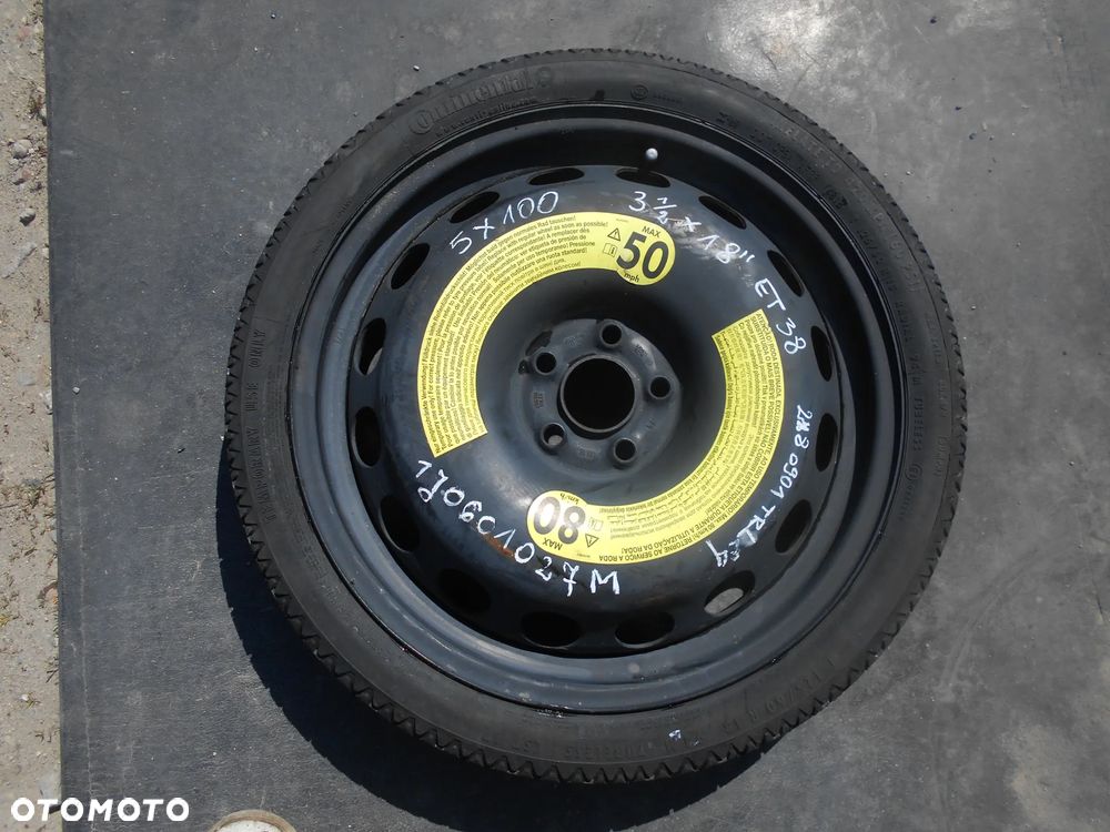 KOŁO DOJAZDOWE ZAPASOWE VW AUDI SKODA  18''  5X100 3.1/2 X18 ET 38  PIASTA 57.1MM 1J0601027M  2180901 TRLE4 CONTINENTAL - 1