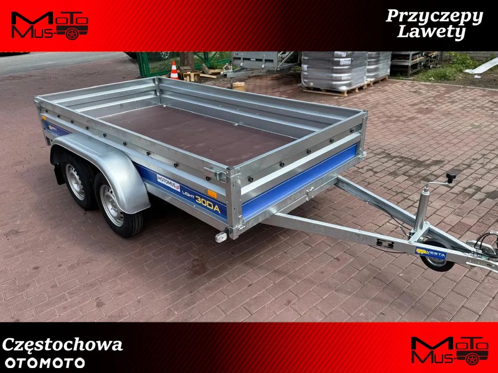 Inny Przyczepa VESTA LIGHT TANDEM 30DA 300x150x37 cm 2 osie DMC 750 kg WYSOKIE BURTY spawana rama Częstochowa MOTOMUS - 1