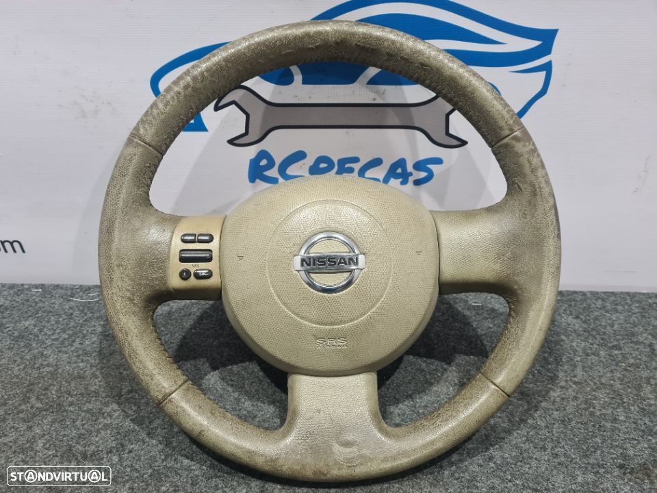 VOLANTE GUIADOR COMPLETO NISSAN MICRA II 2 MK2 K12 PELE AIRBAG COMANDOS MULTIFUNÇÕES - 1