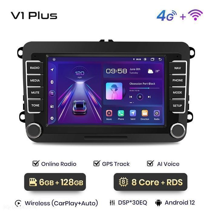 Radio nawigacja Volkswagen VW SEAT Passat B6 B7 Golf Android 6GB 128GB - 2