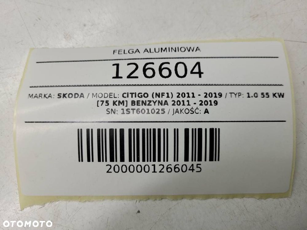 FELGA ALUMINIOWA 15" 4X100 5,5J ET41  SKODA CITIGO 2013 EU - 8