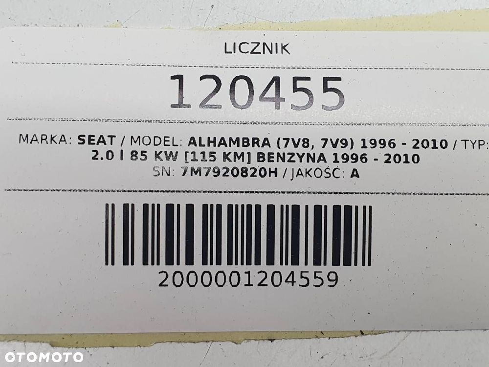 LICZNIK ZEGARY 2.0B SEAT ALHAMBRA I EUROPA 7M7920820H - 9