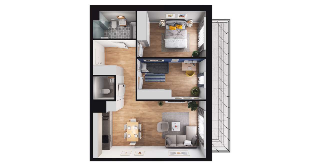3-pokojowe mieszkanie 62m2 + balkon - Pełny obrazek: 2/23