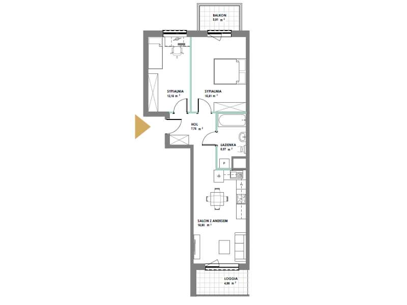 3-pokojowe mieszkanie nr 7 z loggią