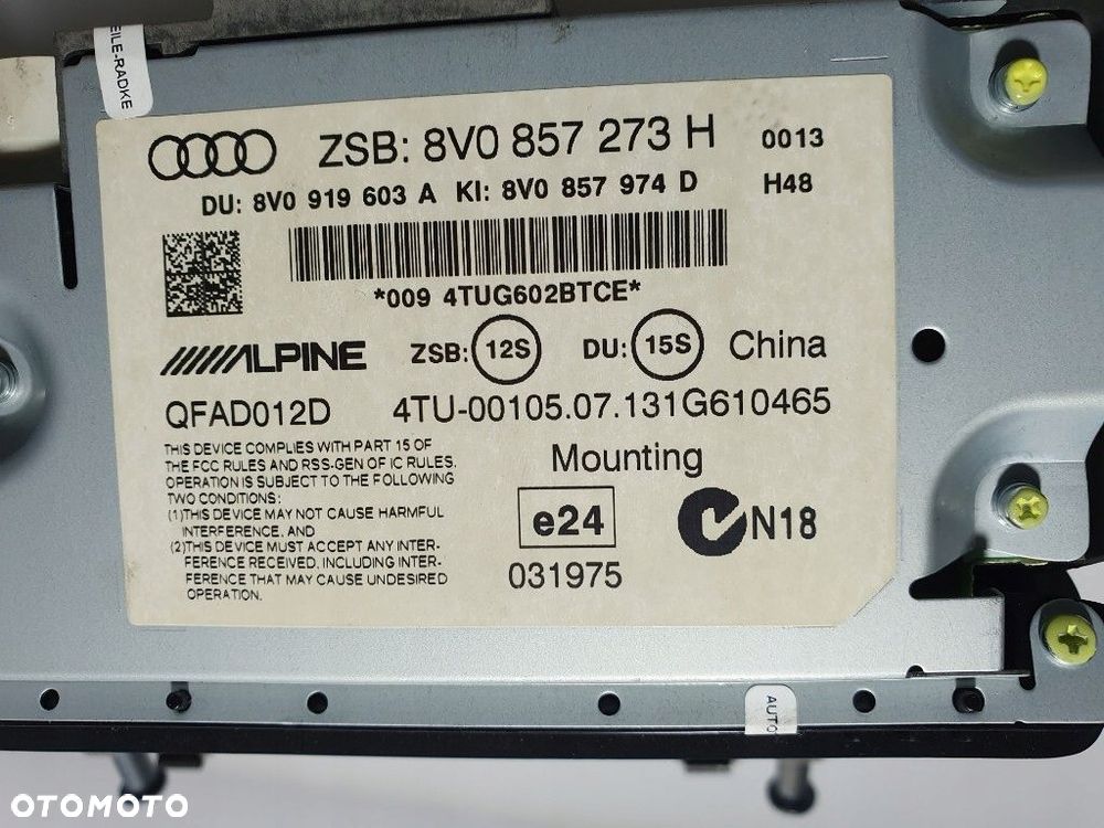 AUDI A3 8V MECHANIZM WINDA MONITOR NAWIGACJI MMI LCD 8V0857273H ORYGINAŁ - 5