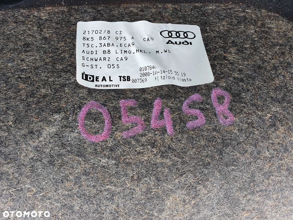 Boczek 8K5867975A Oslona Bagaznika Tapicerka Klapy Klapa AUDI A4 B8 Sedan - 8