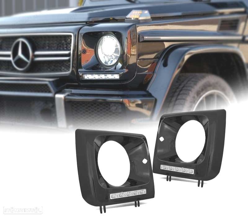 CONJUNTO LUZ DIURNA FRONTAL MERCEDES W461 W463 01-12 DRL LED PRETO - 1